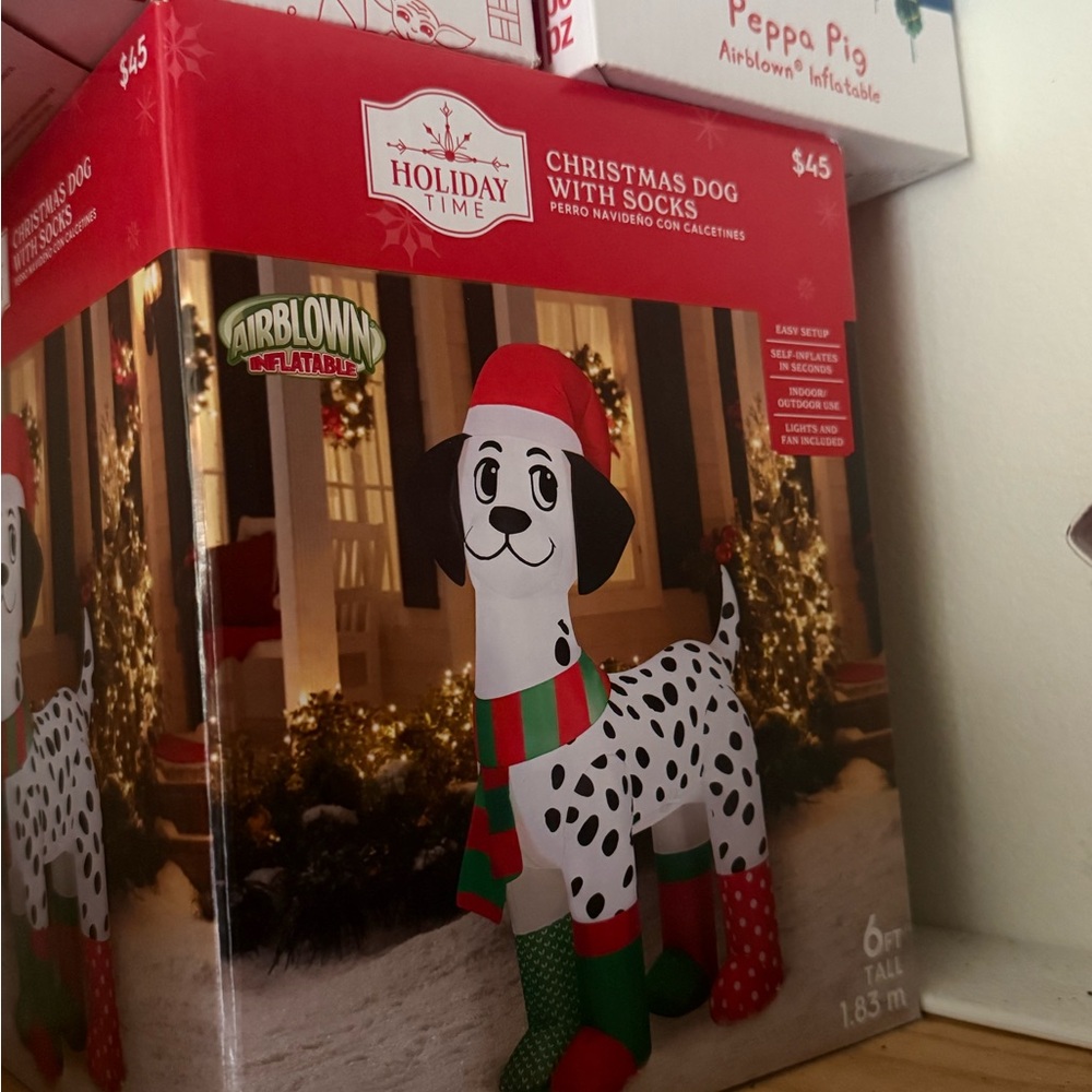 Holiday Time Dalmatian Inflatable with Red Hat and Green Scarf